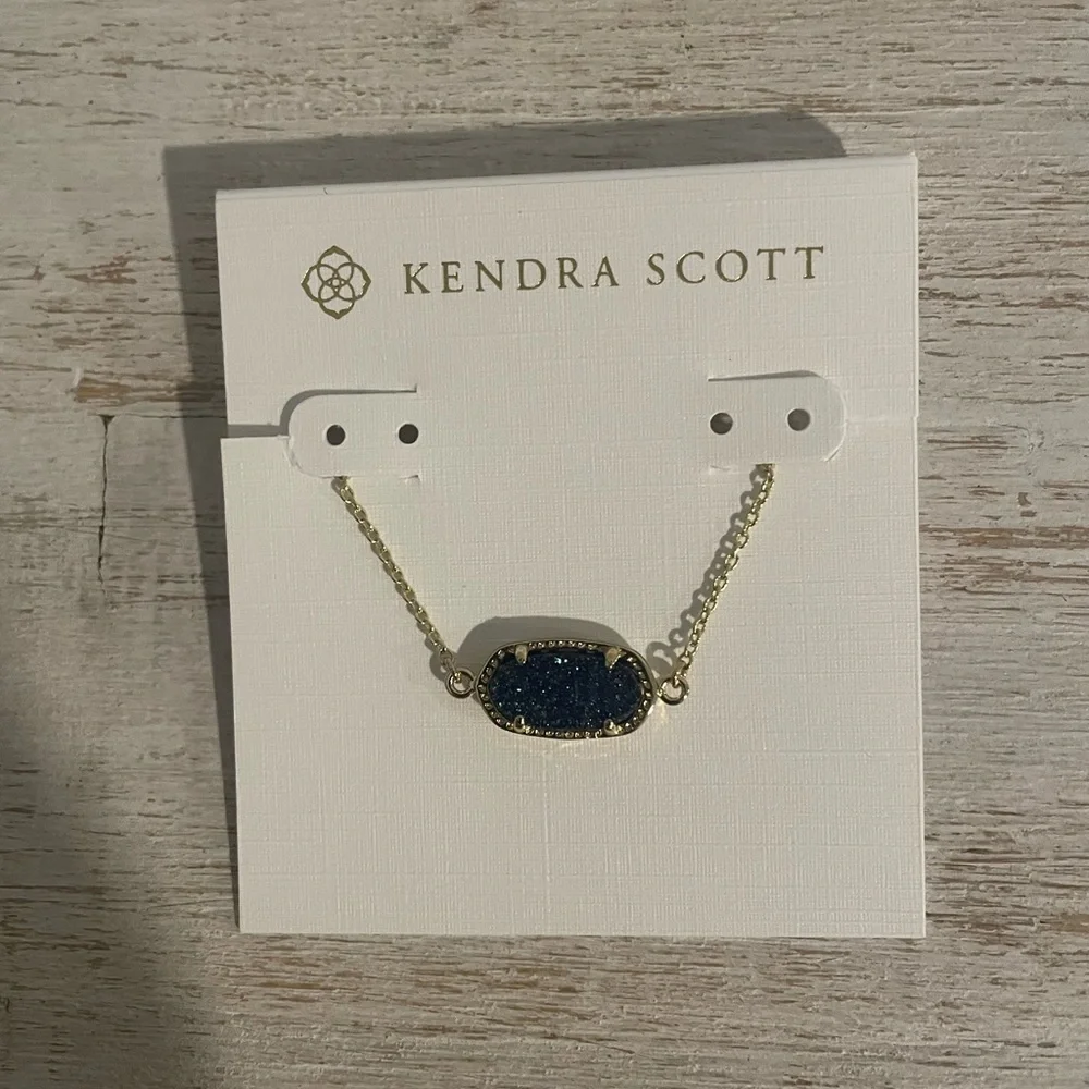 Kendra Scott Gold Tone Bracelet with Navy Druzy Pendant With Dust Bag